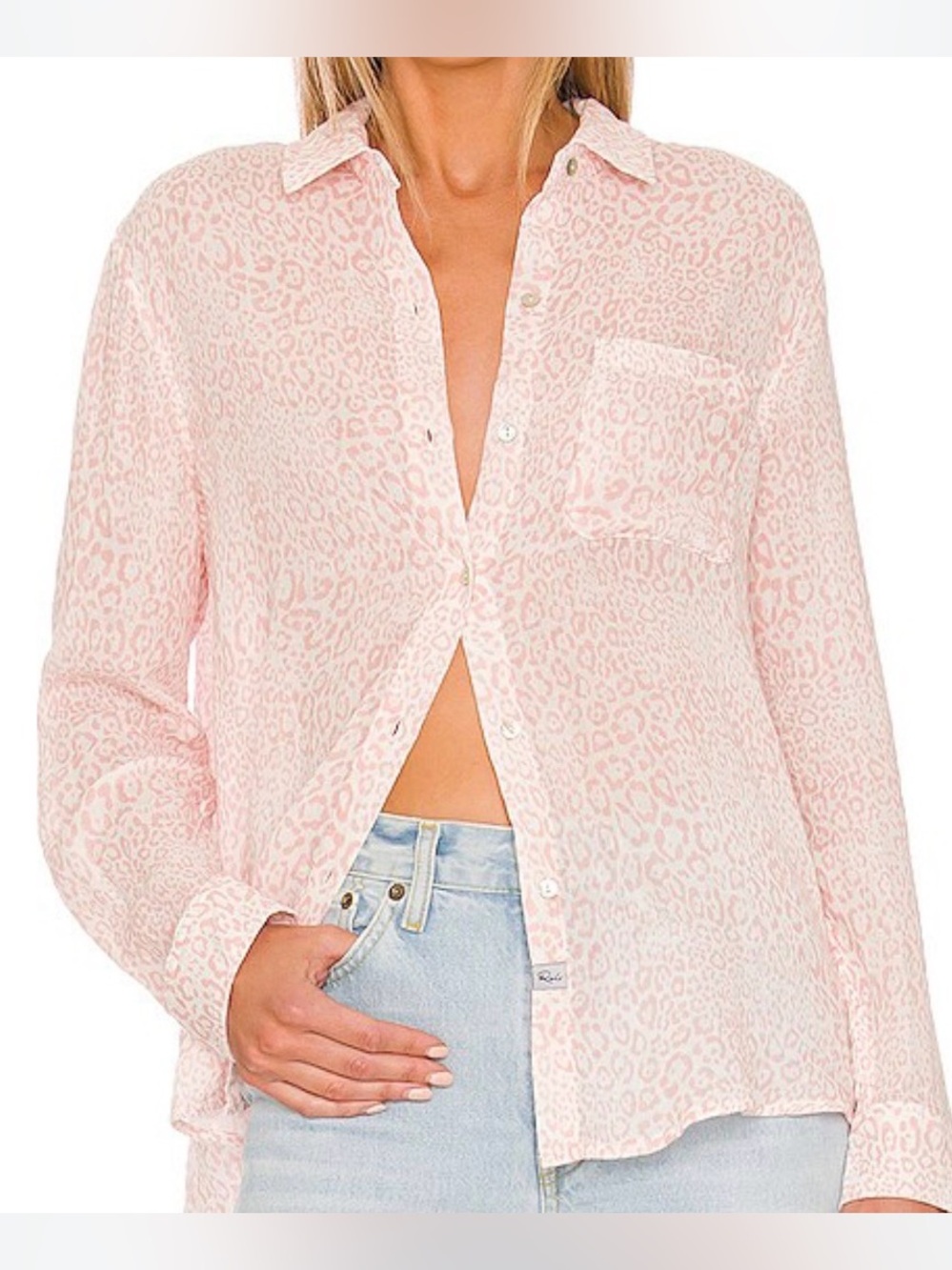 Rails Pink Leopard Print Button Down Shirt Size M